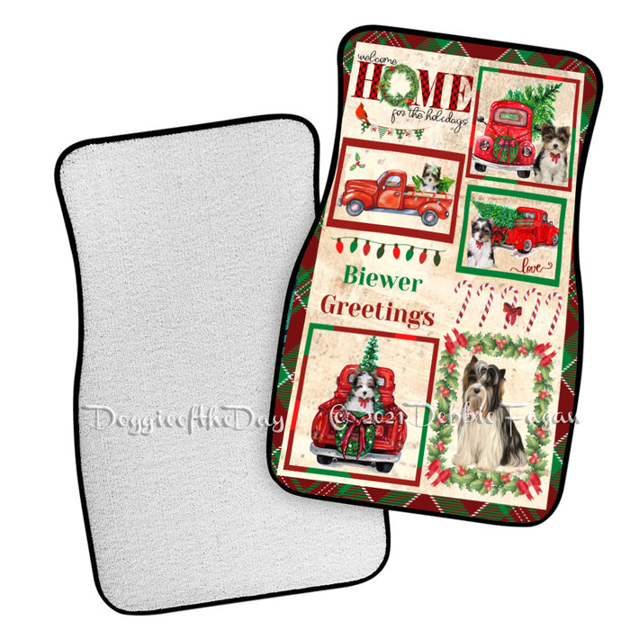 Welcome Home for Christmas Holidays Biewer Dogs Polyester Anti-Slip Vehicle Carpet Car Floor Mats CFM48289