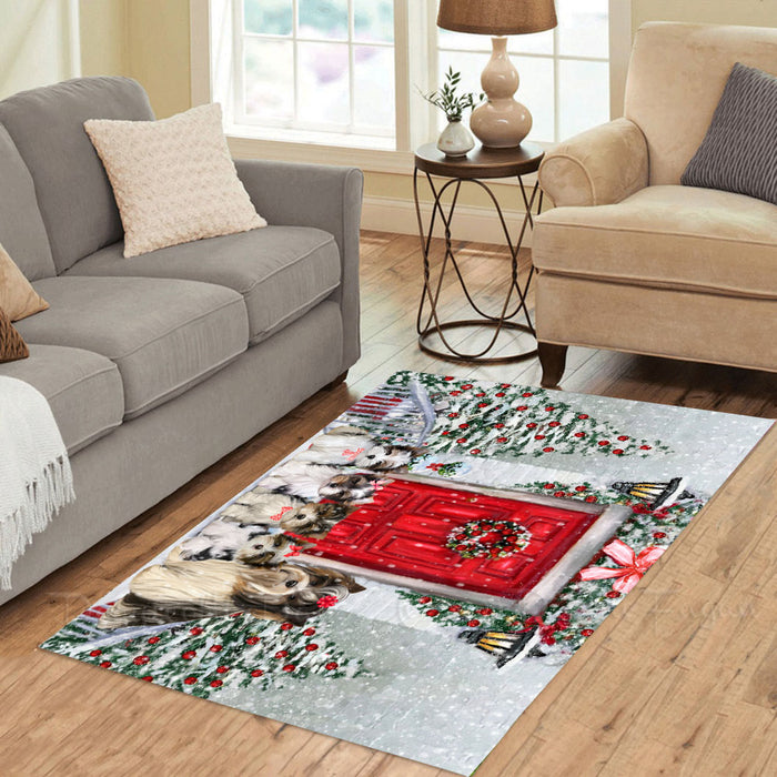 Christmas Holiday Welcome Biewer Dogs Area Rug - Ultra Soft Cute Pet Printed Unique Style Floor Living Room Carpet Decorative Rug for Indoor Gift for Pet Lovers