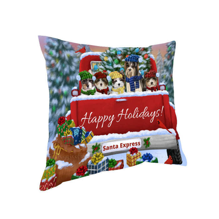 Christmas Red Truck Travlin Home for the Holidays Biewer Dogs Pillow with Top Quality High-Resolution Images - Ultra Soft Pet Pillows for Sleeping - Reversible & Comfort - Ideal Gift for Dog Lover - Cushion for Sofa Couch Bed - 100% Polyester