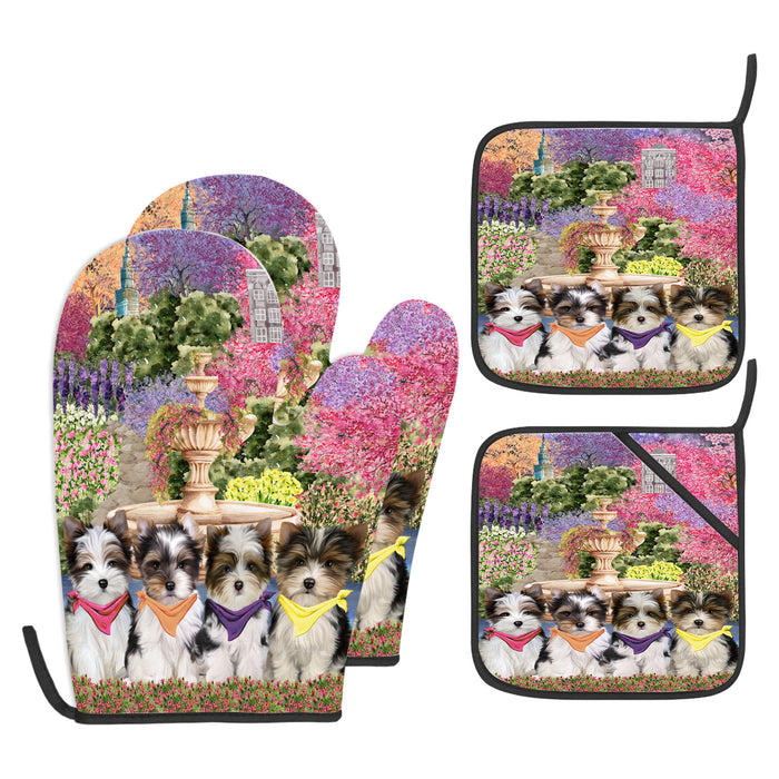 Biewer Terrier Oven Mitts and Pot Holder Set, Explore a Variety of Personalized Designs, Custom, Kitchen Gloves for Cooking with Potholders, Pet and Dog Gift Lovers