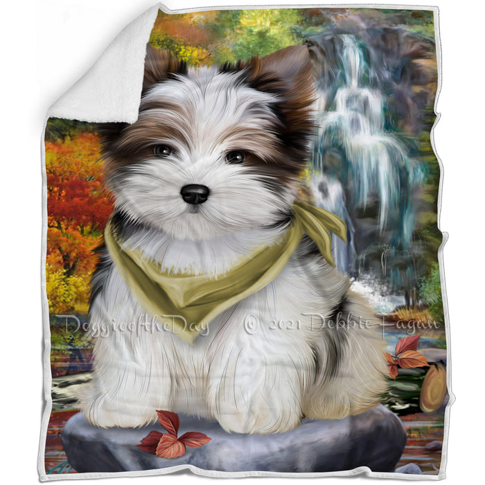Scenic Waterfall Biewer Terrier Dog Blanket BLNKT67485
