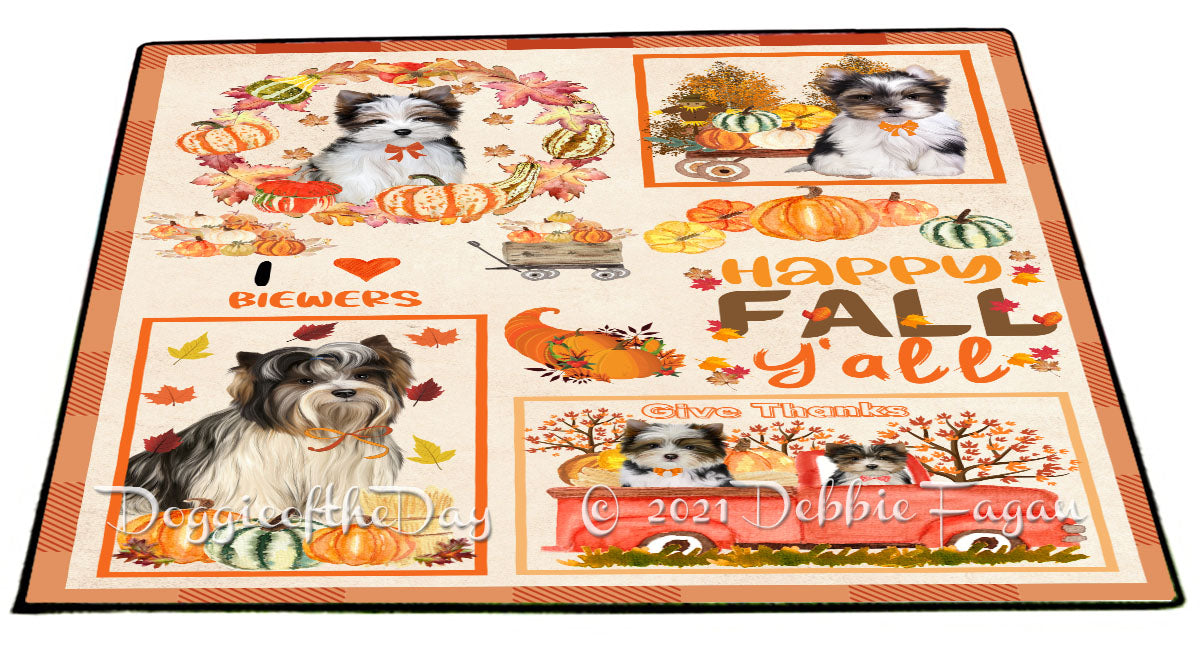 Happy Fall Y'all Pumpkin Biewer Dogs Indoor/Outdoor Welcome Floormat - Premium Quality Washable Anti-Slip Doormat Rug FLMS58558