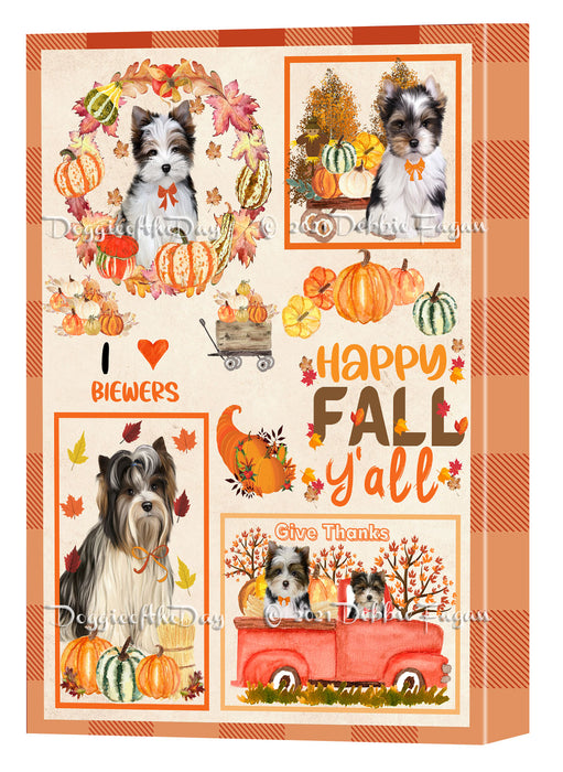 Happy Fall Y'all Pumpkin Biewer Dogs Canvas Wall Art - Premium Quality Ready to Hang Room Decor Wall Art Canvas - Unique Animal Printed Digital Painting for Decoration