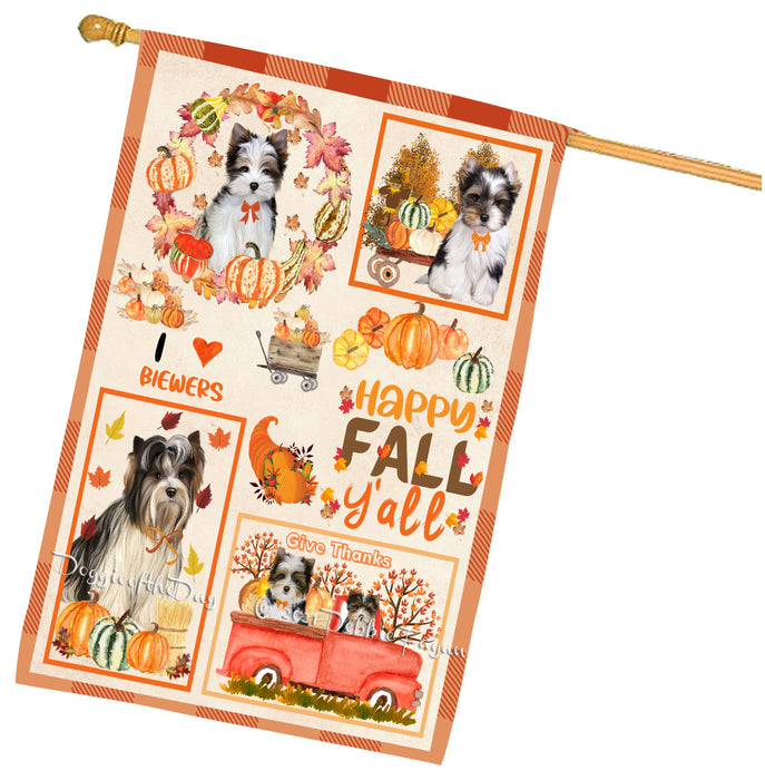 Happy Fall Y'all Pumpkin Biewer Dogs House Flag Outdoor Decorative Double Sided Pet Portrait Weather Resistant Premium Quality Animal Printed Home Decorative Flags 100% Polyester