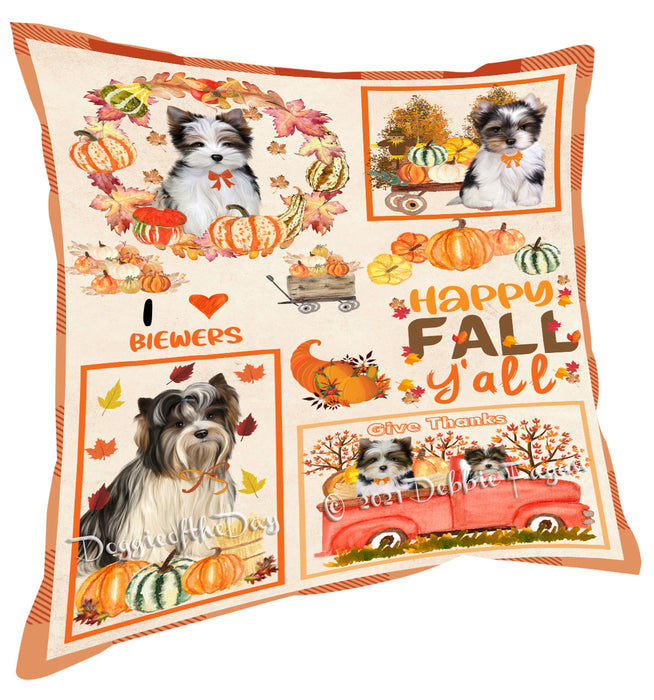 Happy Fall Y'all Pumpkin Biewer Dogs Pillow with Top Quality High-Resolution Images - Ultra Soft Pet Pillows for Sleeping - Reversible & Comfort - Ideal Gift for Dog Lover - Cushion for Sofa Couch Bed - 100% Polyester