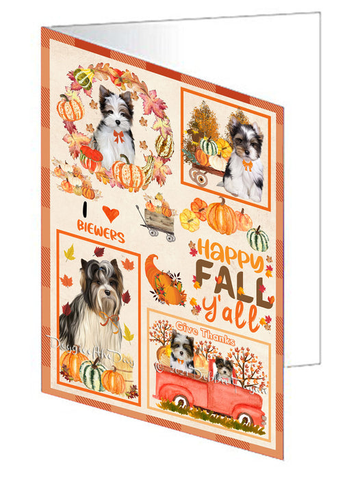 Happy Fall Y'all Pumpkin Biewer Dogs Handmade Artwork Assorted Pets Greeting Cards and Note Cards with Envelopes for All Occasions and Holiday Seasons GCD76931