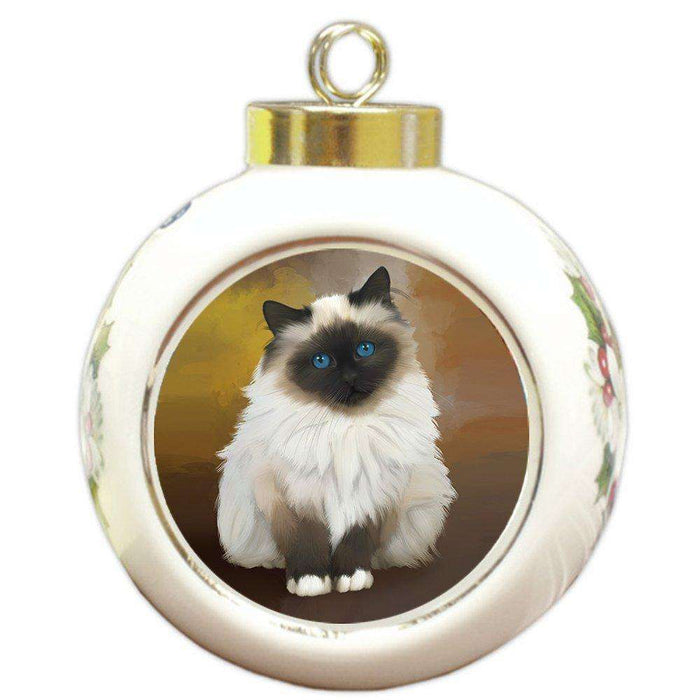 Birman Cat Round Ball Christmas Ornament