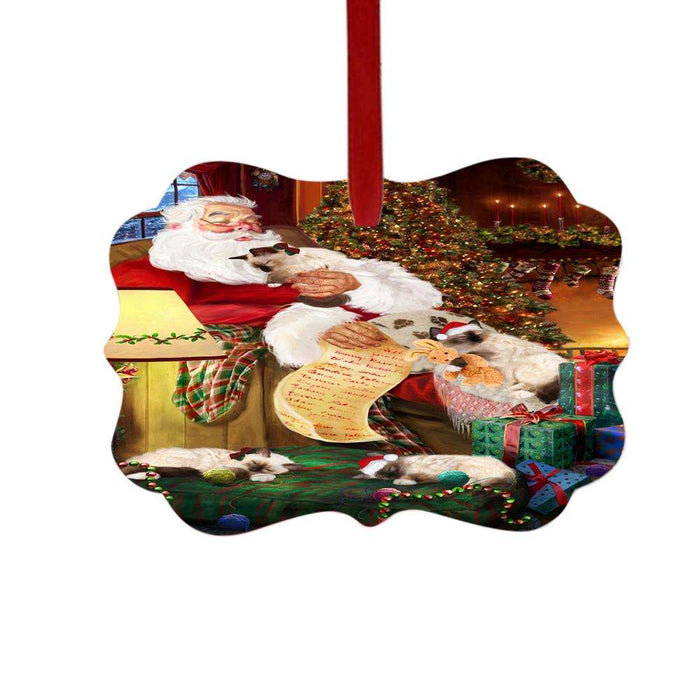 Birman Cats and Kittens Sleeping with Santa Double-Sided Photo Benelux Christmas Ornament LOR49250