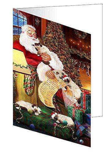 Birman Cats and Kittens Sleeping with Santa Handmade Artwork Assorted Pets Greeting Cards and Note Cards with Envelopes for All Occasions and Holiday Seasons