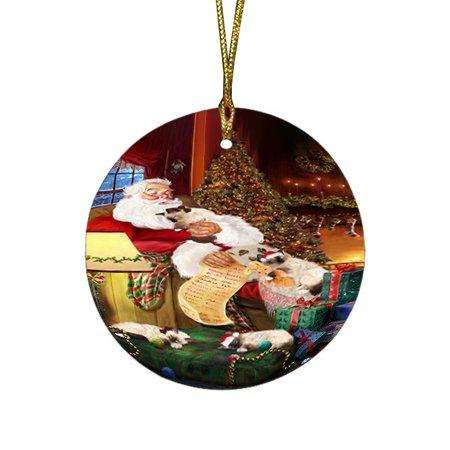 Birman Cats and Kittens Sleeping with Santa Round Christmas Ornament D389