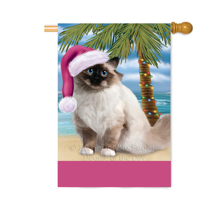 Personalized Summertime Happy Holidays Christmas Birman Cat on Tropical Island Beach Custom House Flag FLG-DOTD-A60468