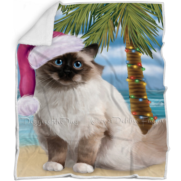 Summertime Happy Holidays Christmas Birman Cat on Tropical Island Beach Blanket