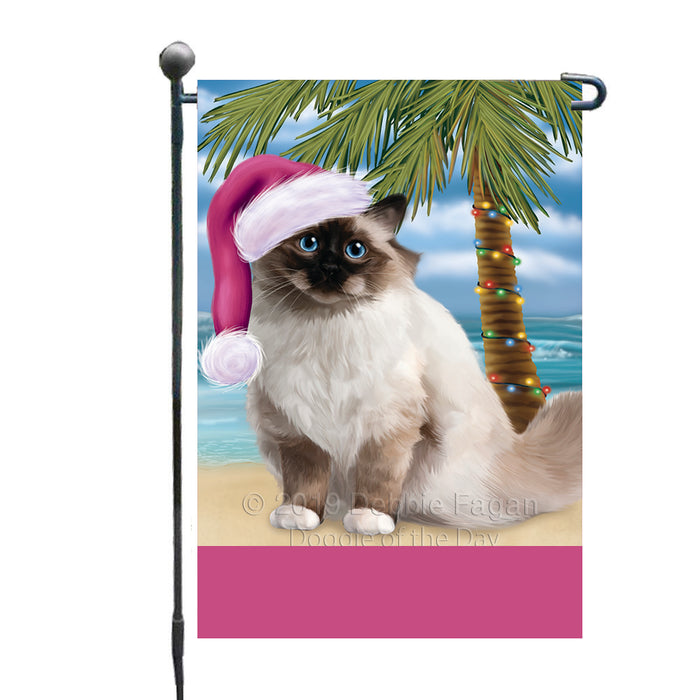 Personalized Summertime Happy Holidays Christmas Birman Cat on Tropical Island Beach  Custom Garden Flags GFLG-DOTD-A60412