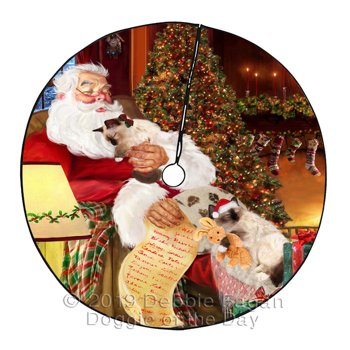 Santa Sleeping with Birman Cats Christmas Tree Skirt