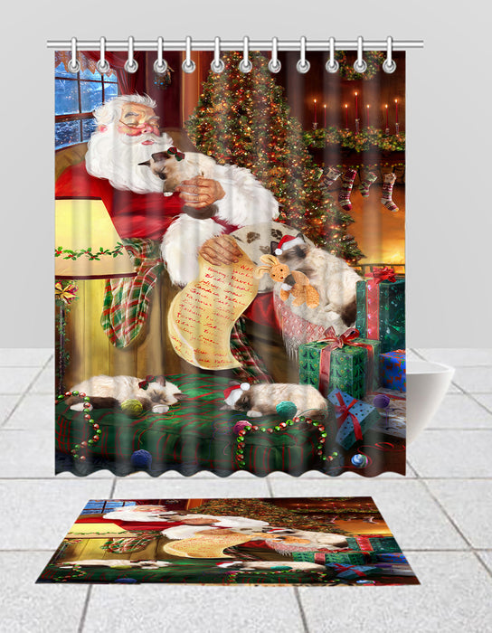 Santa Sleeping with Birman Cats  Bath Mat and Shower Curtain Combo