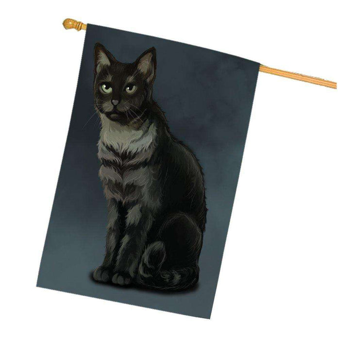 Black And Silver Tabby Cat House Flag
