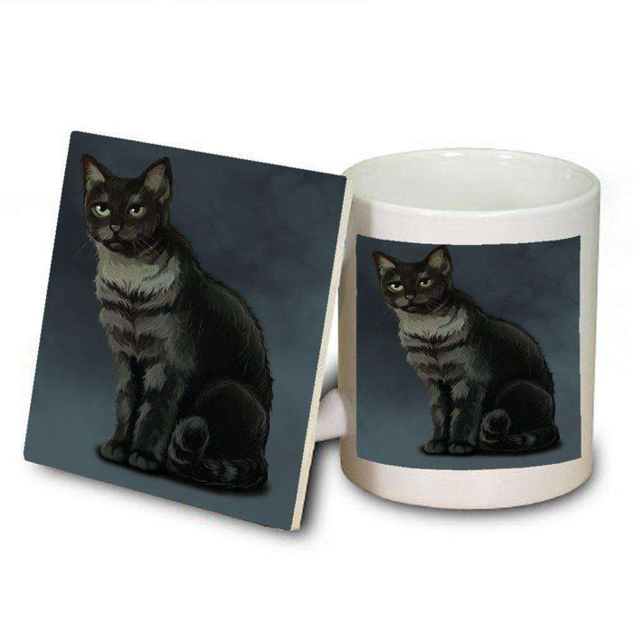 Black And Silver Tabby Cat Mug and Coaster Set