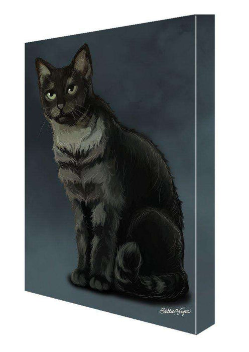 Black And Silver Tabby Cat Painting Printed on Canvas Wall Art Signed