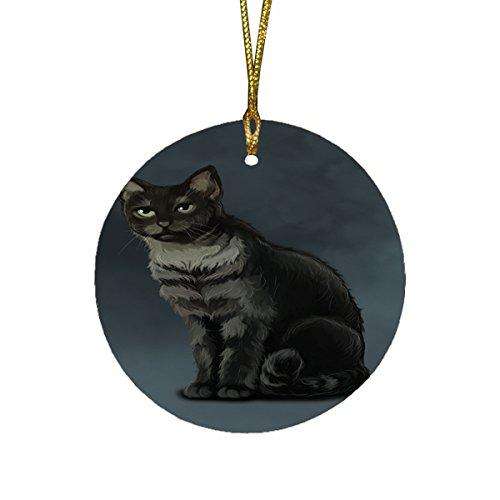 Black And Silver Tabby Cat Round Christmas Ornament