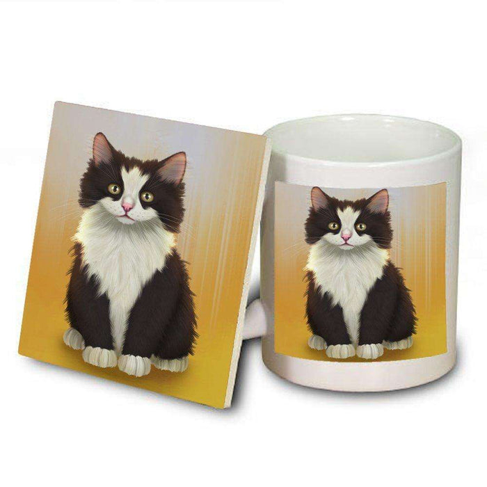 Black And White Cat Mug and Coaster Set
