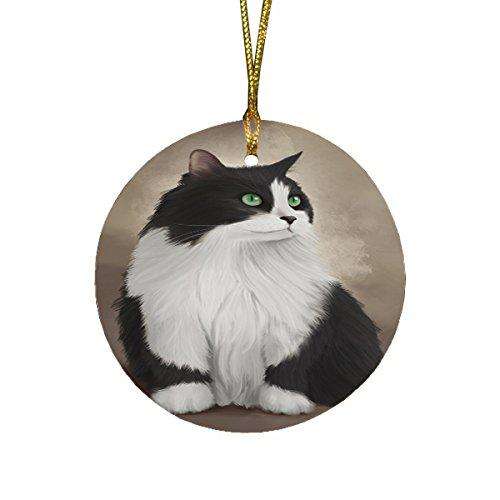 Black And White Persian Cat Round Christmas Ornament