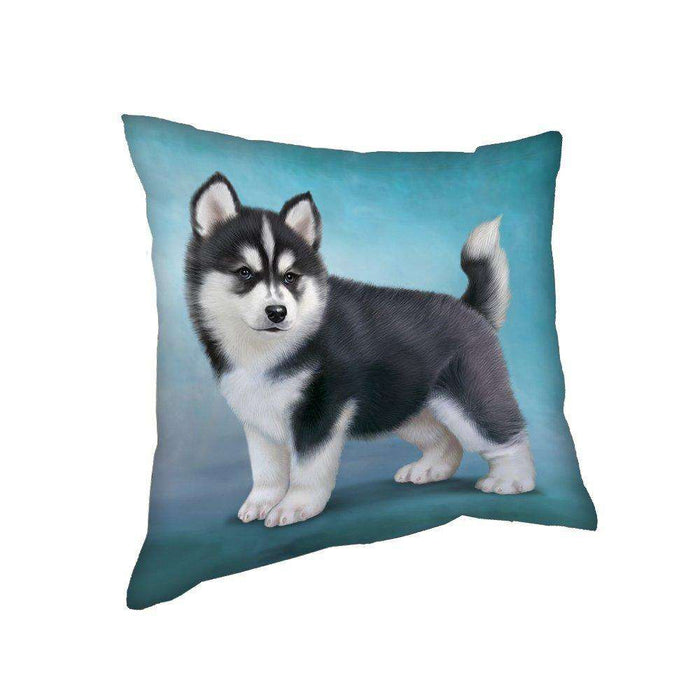 Black And White Siberian Husky Puppy Dog Throw Pillow