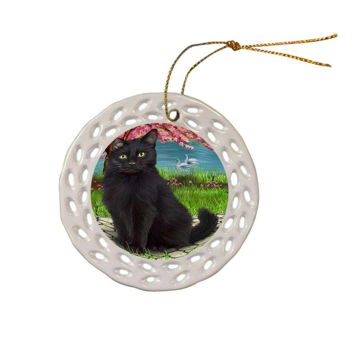 Black Cat Ceramic Doily Ornament DPOR51737
