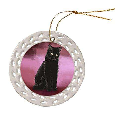 Black Cat Christmas Doily Ceramic Ornament