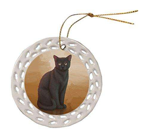 Black Cat Christmas Doily Ceramic Ornament