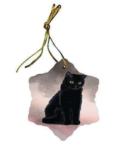 Black Cat Christmas Snowflake Ceramic Ornament