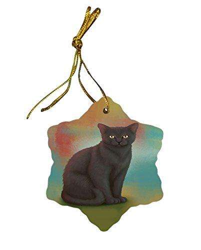 Black Cat Christmas Snowflake Ceramic Ornament