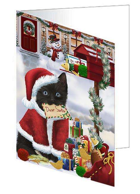 Black Cat Dear Santa Letter Christmas Holiday Mailbox Handmade Artwork Assorted Pets Greeting Cards and Note Cards with Envelopes for All Occasions and Holiday Seasons GCD64604