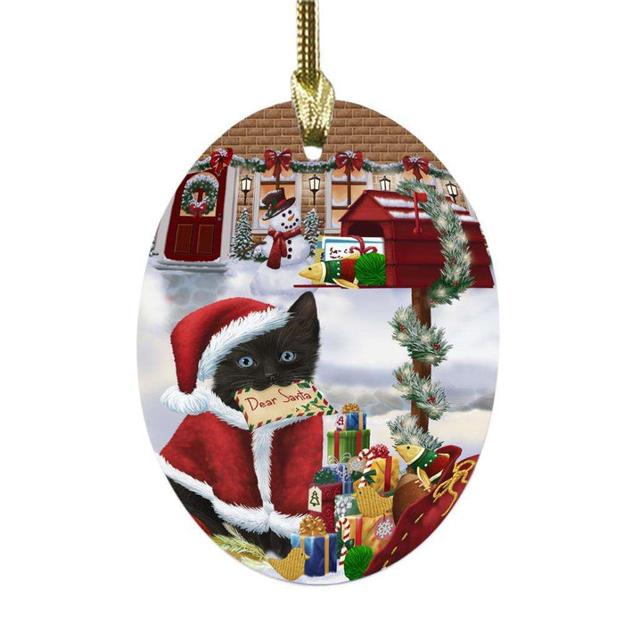 Black Cat Dear Santa Letter Christmas Holiday Mailbox Oval Glass Christmas Ornament OGOR49015