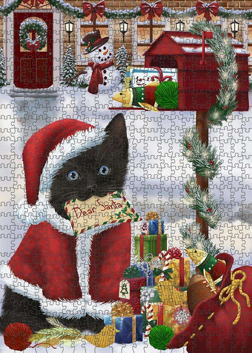 Black Cat Dear Santa Letter Christmas Holiday Mailbox Puzzle with Photo Tin PUZL81256