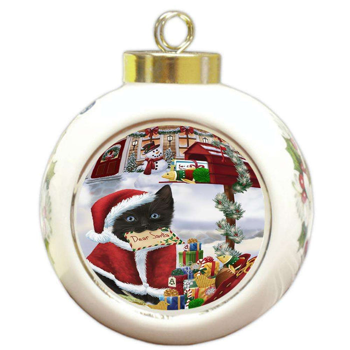 Black Cat Dear Santa Letter Christmas Holiday Mailbox Round Ball Christmas Ornament RBPOR53525