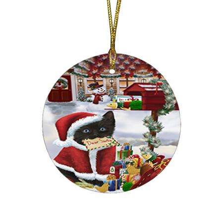 Black Cat Dear Santa Letter Christmas Holiday Mailbox Round Flat Christmas Ornament RFPOR53516