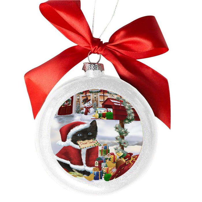 Black Cat Dear Santa Letter Christmas Holiday Mailbox White Round Ball Christmas Ornament WBSOR49015