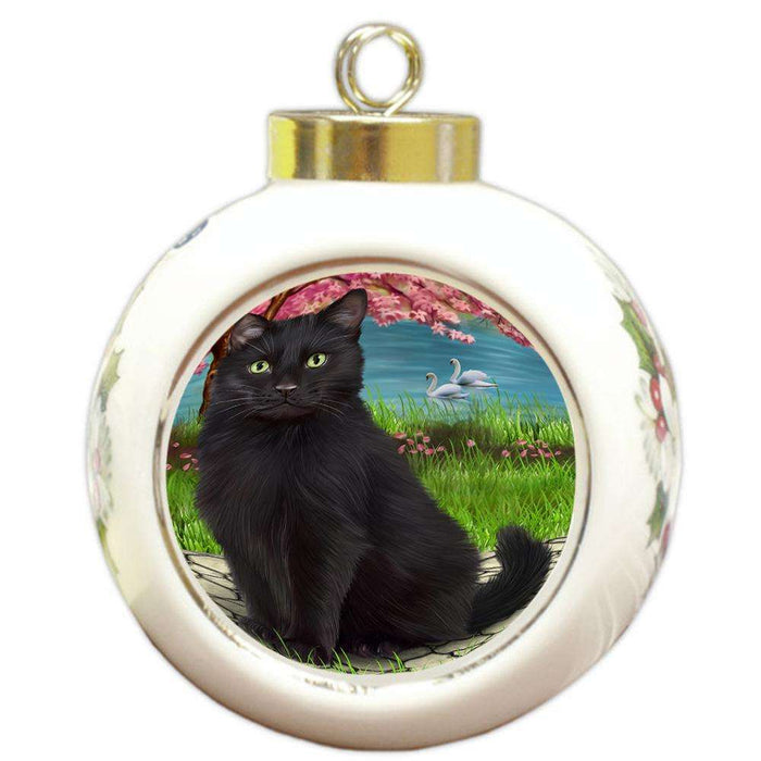 Black Cat Round Ball Christmas Ornament RBPOR51737