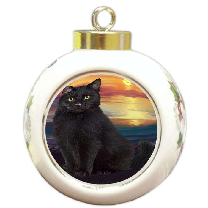Black Cat Round Ball Christmas Ornament RBPOR51738