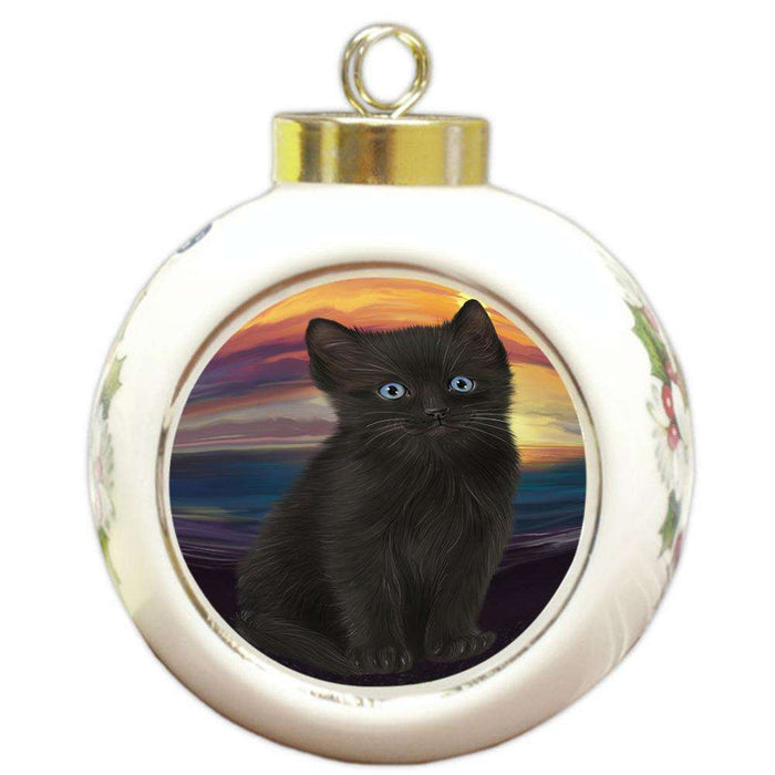 Black Cat Round Ball Christmas Ornament RBPOR51741