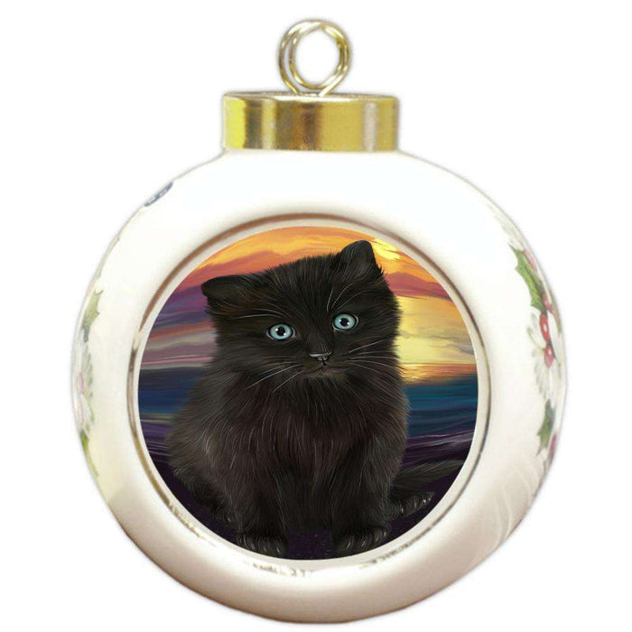 Black Cat Round Ball Christmas Ornament RBPOR51742