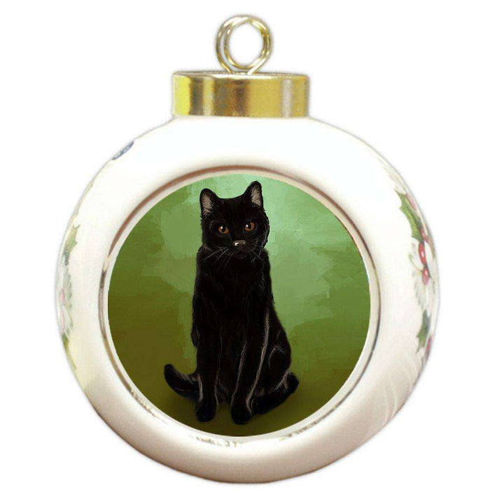 Black Cat Round Ball Christmas Ornament