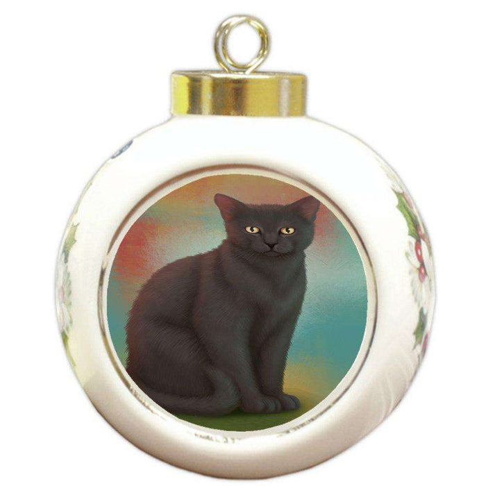 Black Cat Round Ceramic Ball Christmas Ornament
