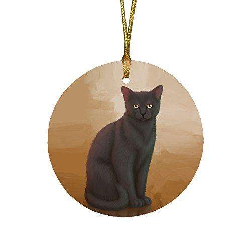 Black Cat Round Christmas Ornament