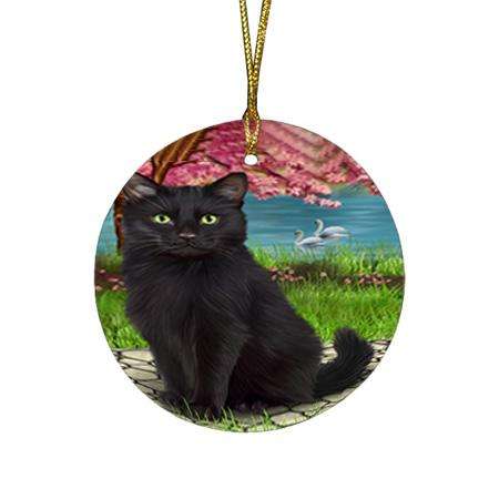 Black Cat Round Flat Christmas Ornament RFPOR51728