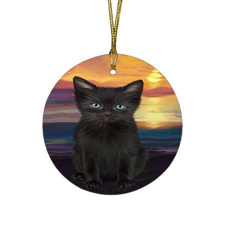 Black Cat Round Flat Christmas Ornament RFPOR51731
