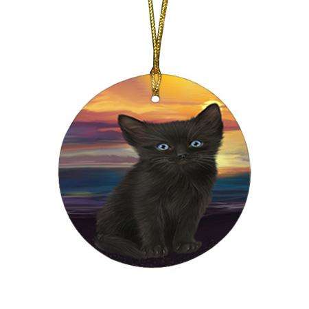 Black Cat Round Flat Christmas Ornament RFPOR51732