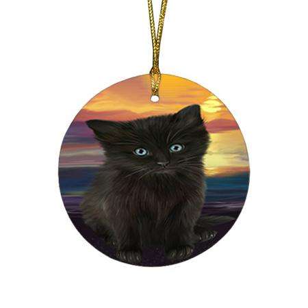 Black Cat Round Flat Christmas Ornament RFPOR51733