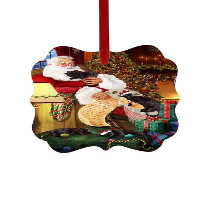 Black Cats and Kittens Sleeping with Santa Double-Sided Photo Benelux Christmas Ornament LOR49251