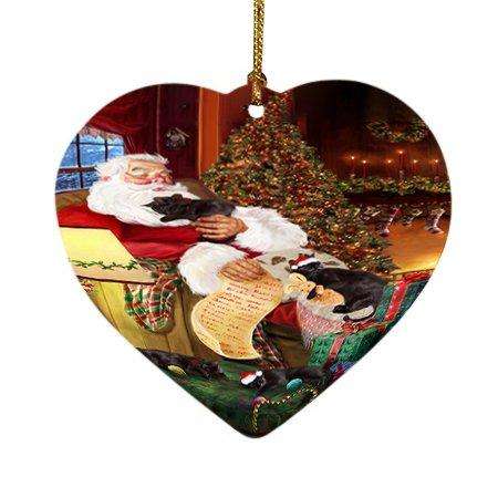 Black Cats and Kittens Sleeping with Santa Heart Christmas Ornament D390